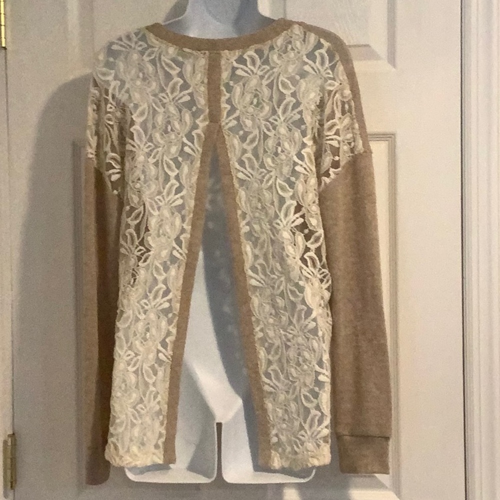 AMERICAN RAG Open Back Oversized Lace Neutral Coastal Cowgirl Fall Cardigan M